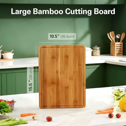 Zarler Bamboo Cutting Boards for Kitchen, 15.5x10.5 Durable Wood Cutting Board