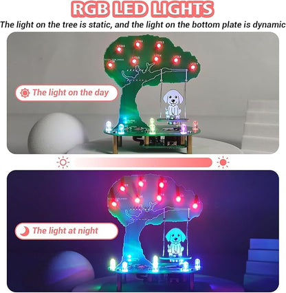 Dog Swing Soldering Project, ICSTATION Electromagnetic Swing Soldering Practice Kits with RGB LED Lights DIY Electronics Kit for School Education Creative Present Desktop Decoration