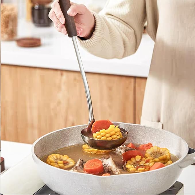 FJNATINH Cooking Utensils - Spatula, Ladle, Skimmer Spoon, Slotted Spatula - 4 Pieces Stainless Steel Wok Utensils Set for Carbon Steel
