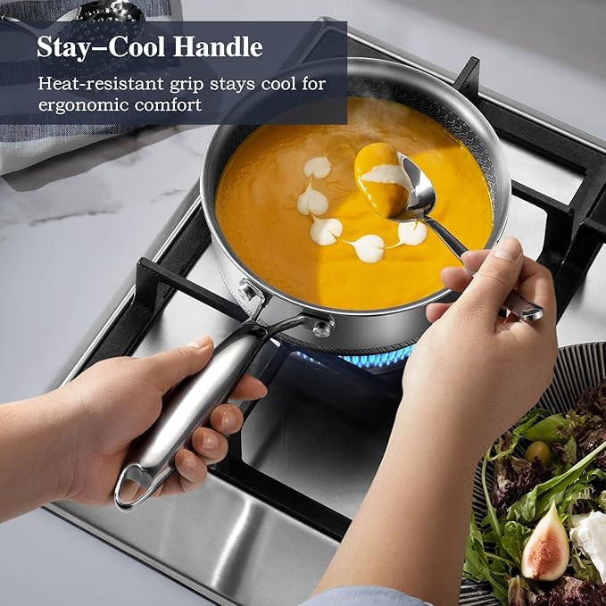 Hybrid Nonstick Pot Set, Stainless steel pot, 1.5QT sauce pan, 2 and 5 QT Stock