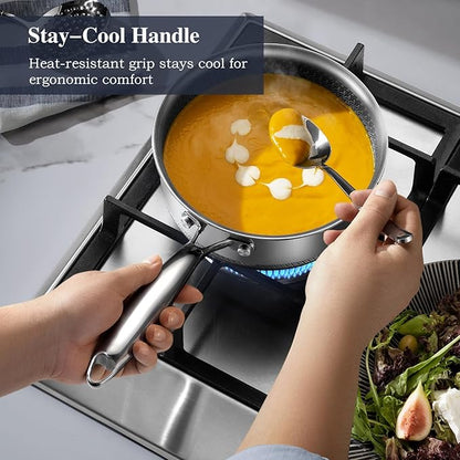 Hybrid Nonstick Pot Set, Stainless steel pot, 1.5QT sauce pan, 2 and 5 QT Stock