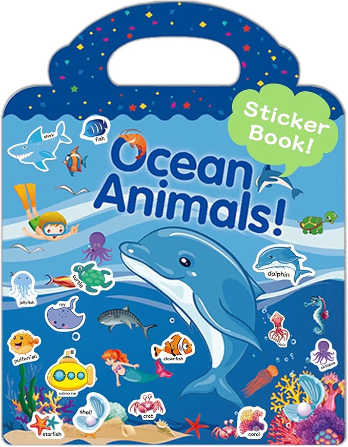 Benresive Reusable Sticker Book for Toddlers 2-4 Years, Fun Travel Stickers for Kids, Waterproof Sticker Books for Toddlers 1-3, Crafts Activities for Todddlers 1-3 2-4 3-5 - Ocean Animals