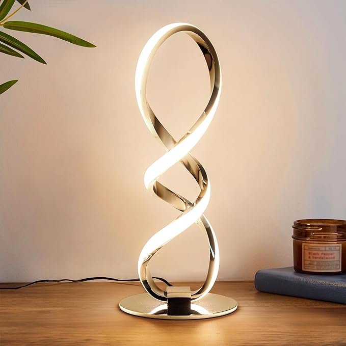 LED Spiral Bedside Table Lamp, Stepless Dimmable 12W 3000K Warm White, Modern