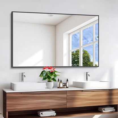 Black Bathroom Mirror for Wall, 55x36 Inch Rectangle Mirrors