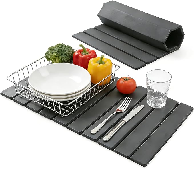 Large Stone Dish Drying Mat for Kitchen Counter, Foldable Diatomaceous Earth
