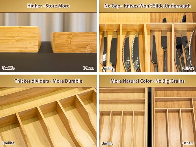 Umilife Large Expandable Kitchen Silverware Utensils Drawer Organizer, 2.5"