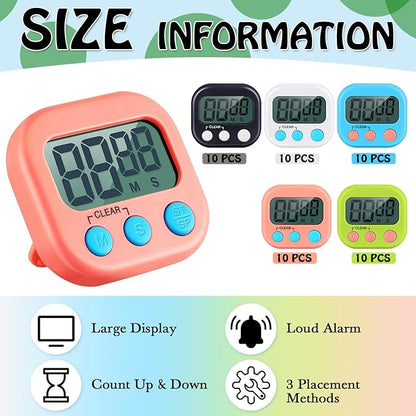 Xuhal 50 Pieces Digital Kitchen Timer Bulk, Small Magnetic Timers