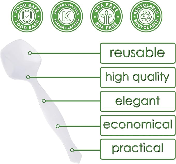 PARTY BARGAINS Disposable White Plastic Serving Spoons 8.75″ – Heavy-Duty White