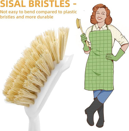 SUBEKYU Dish Brush with Bamboo Handle, Kitchen Dish Scrubber Built-in Scraper
