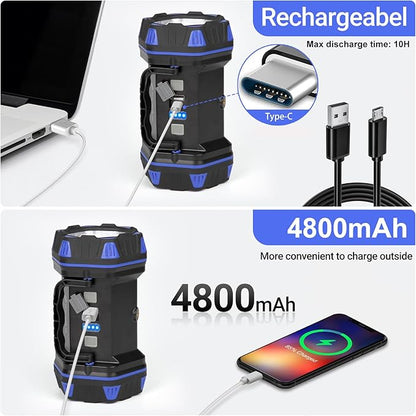 Led Camping Lantern Rechargeable, Camping Flashlight 1500LM, 8 Light Modes, Camping Lights 4800 Capacity, Portable Bright Flash Light for Emergencies, Power Outages, Hurricane, Hiking (Blue 1PACK).