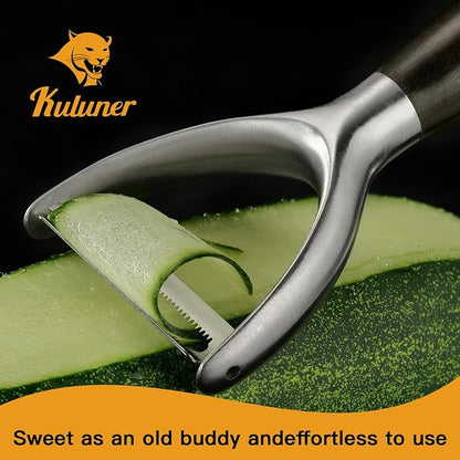 Serrated Blade Premium Y Type 304 Stainless Steel Multifunctional Kitchen Peeler Real Wood Handle Ultra Sharp Blade Vegetable Potato Apple（Agarwood）