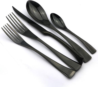 20-Piece 18/10 Stainless Steel Serrated Steak Knife Flatware Set, Mirror Polishing Black, Service for 4