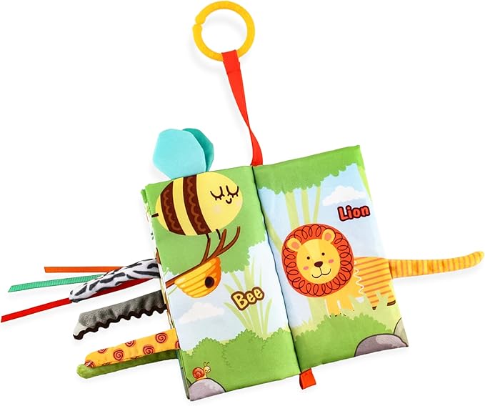 Jungle Tails Baby Activity Book, 3D Touch and Feel Crinkle Cloth Books, Montessori Activity Book for Fine Motor Skills
