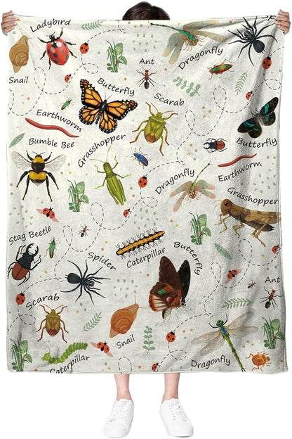 Insects Blanket Gifts for Women, 50"*60" Blanket Gift for Boys Girls Birthday Christmas Thanksgiving, Insect Bug Decor, Entomology Gifts for Kids Who Love Bugs