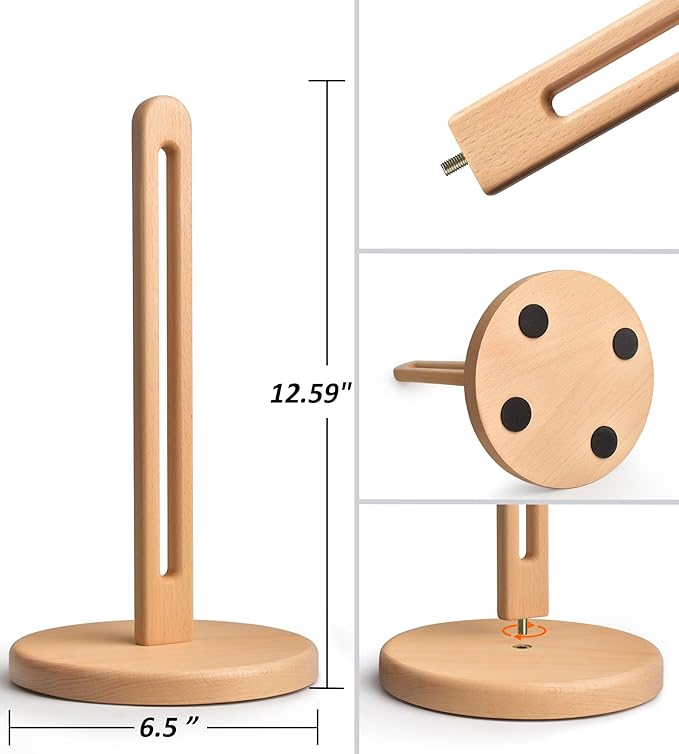 KitchLife Wooden Paper Towel Holder Countertop, 6.5" Jumbo Base, Fits Jumbo