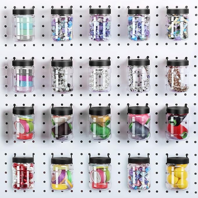 Unittype 20 Set Pegboard Organizer Accessories Peg Boards Jars with Lids Plastic Pegboards Bins Storage Containers Clear Peg Board Wall Organizer for Garage Sewing Office Home Supplies(Black)