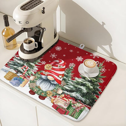 Christmas Dish Drying Mat for Kitchen Counter, Merry Christmas Dish Drying Mat