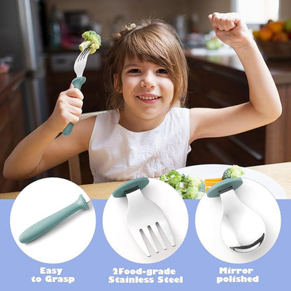 Pimoys 6 Pieces Toddler Utensils, Kids Silverware Set with Plastic Handle Stainless Steel Children Forks and Spoons, Dishwasher Safe