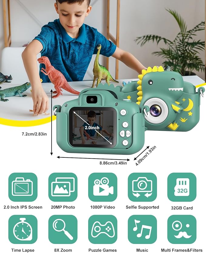 Kids Camera, Toddler Camera for Boys Girls, Toys Gifts for Christmas Birthday Boys Girls Kids 3-9 Year Old Digital Video Camera with 32GB TF Card