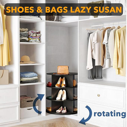 SpaceAid 3 Tier Rotating Shoe Rack Tower, Spinning Shoe Display Lazy Susan