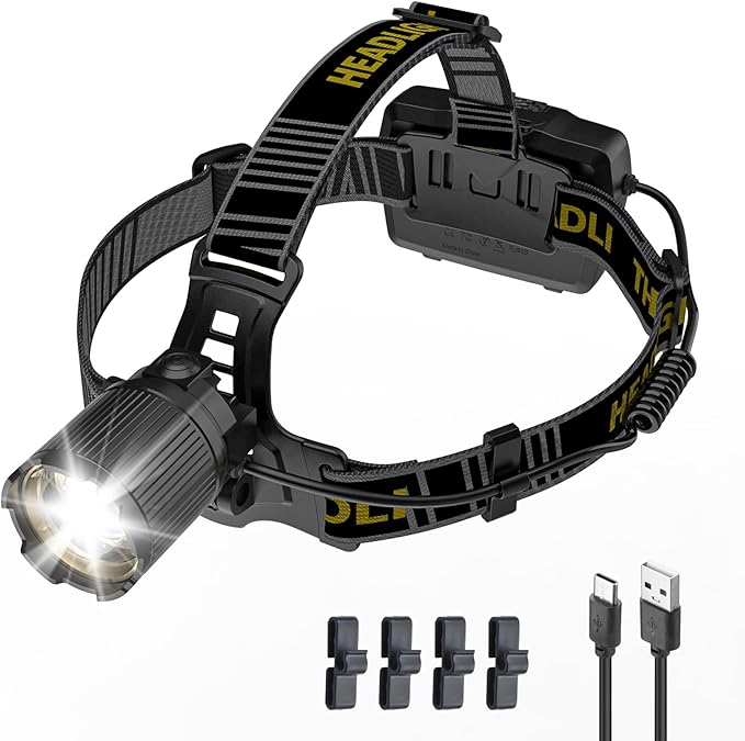1,000,000 Lumens Rechargeable Headlamp, 5 Modes & IP68 Waterproof Head Lamp, Headlamps for Adults Rechargeable, 90°Adjustable Head Lights for Outdoor Camping, Hunting, Running