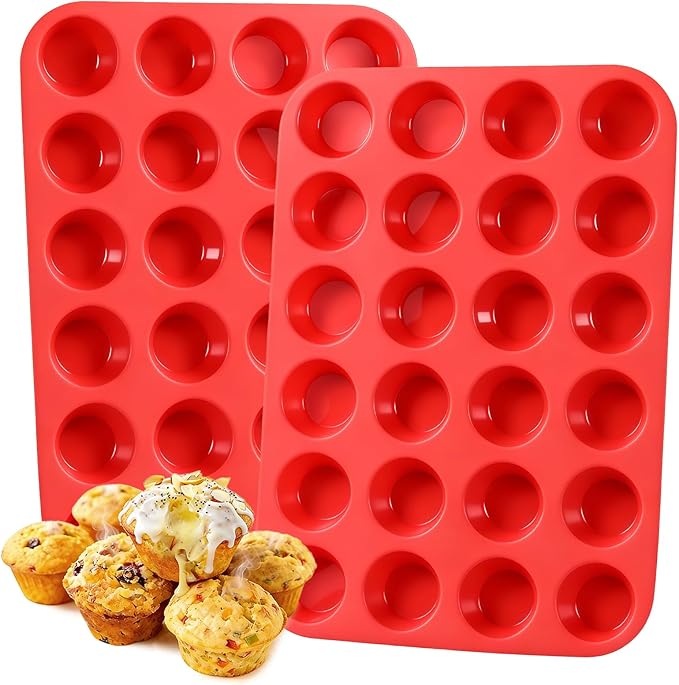 CAKETIME Silicone Mini Muffin Pan, 24 Cups Mini Cupcake Pans Silicone Muffin Tin
