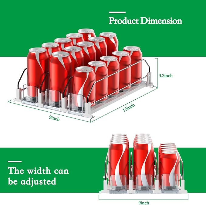 Drink Organizer for Fridge-White Automatic Pusher Glide, 12oz 16oz 20oz-Soda