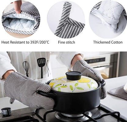 4Pcs Oven Mitts and Pot Holders, Heat Resistant Oven Mitts Set