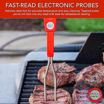 Digital Meat Thermometer Fork for Grilling & BBQ with Ready Alarm, Pro Temp Points for Quick Accurate Temperature on Steak, Pork, Chicken & Hot Grilled Food on Patio or Outside Kitchen