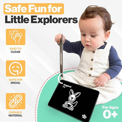 Happy Start High Contrast Baby Cards for Newborns - Black & White Cards, Water-Resistant, BPA-Free, Portable Educational Flashcards for Visual Stimulation, Award-Winning, Ages 0+ (English & Chinese)