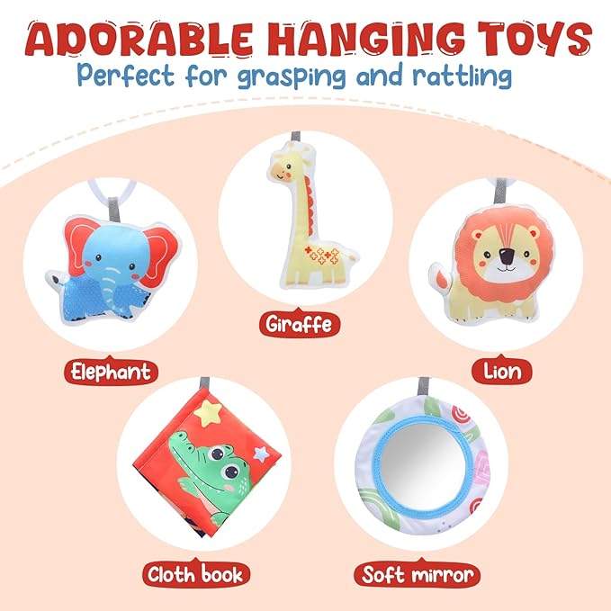 CUTE STONE Baby Gym Play Mat & Tummy Time Mat with Lights, Sounds, and Detachable Toys, Adjustable Volume Activity Gym for Infant Sensory & Motor Development, Newborn Baby Gift