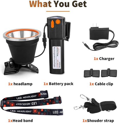 High Power Rechargeable Coon Hunting Lights ??Super Bright LED Waterproof Headlamp, Adjustable Beam Head Flashlight for Hunting, Fishing, Camping, Hiking, Outdoor Activities & Emergency Use