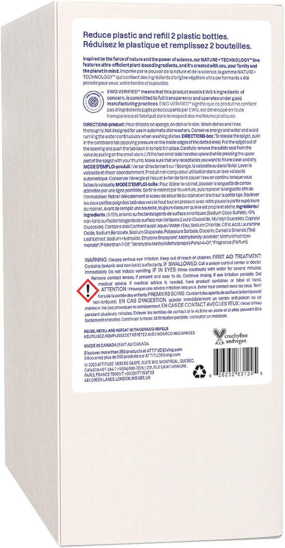 ATTITUDE Dish Soap Refill, EWG Verified, Plant-Based & Vegan Dishwashing Liquid, Naturally Derived, Green Apple & Basil Scent, 67.6 Fl Oz