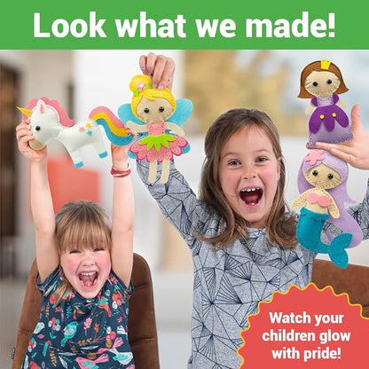 Craftorama Sewing Kit for Kids, Fun and Educational Fairytale Craft Set for Boys and Girls Age 7-12, Sew Your Own Felt Animals Craft Kit for Beginners, 165 Piece Set