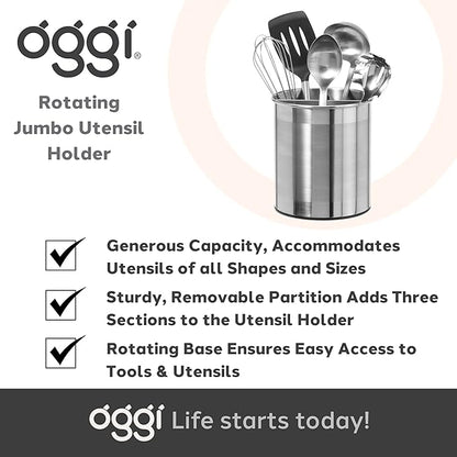 Oggi Jumbo Stainless Steel Rotating Utensil Holder