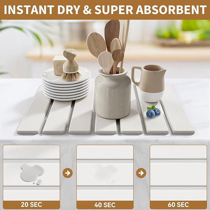 Stone Dish Drying Mat for Kitchen Counter, 15.5''x11.8'' Foldable Quick Dry