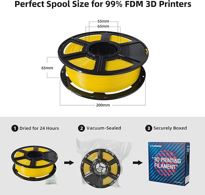 FLASHFORGE PLA Filament 1.75mm, 3D Printer Filament 1kg (2.2lbs) Spool, Dimensional Accuracy +/- 0.02mm, 3D Printing Filament Easy to Use and Fits for Most FDM 3D Printers (Yellow)