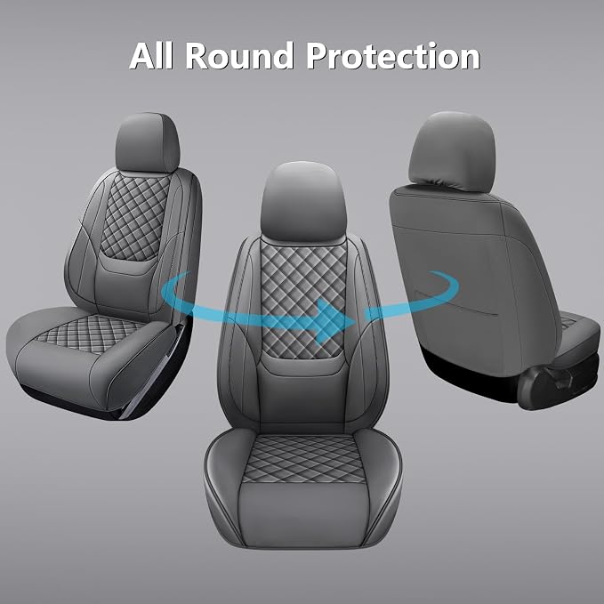 Full Coverage Leather Car Seat Covers Front Pair,Waterproof Seat Covers for Cars,SUVs Trucks, Car Seat Cushion,Car Seat Protector with 2 Seats (Grey, Front Pair(driver and passanger-2 seats))