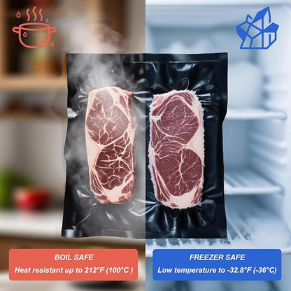 Black and Clear Vacuum Sealer Bags 11" x 24", 5.5 Mil Precut Vacuum Seal Bags for Food Storage, Sous Vide, and Meal Prep, Heavy Duty Commercial Grade, 50 Count