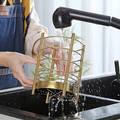 Gold Kitchen Utensil Holder for Kitchen Counter, Stainless Steel Utensil Crocks