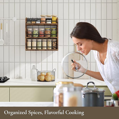 Spice Rack Wall Mounted, Wood 3 Tier Spice Rack