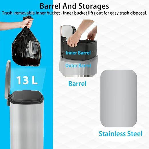 BestMassage 13 Gallon Stainless Steel Trash Can