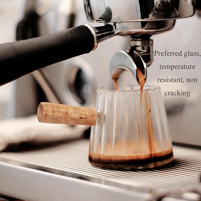 Wooden Handle Coffee Cup with Scale, Espresso Accessories Double Scale Glass