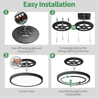 6PK 15.8 Inch LED Flush Mount Ceiling Light Black, 3000K/4000K/6000K CCT
