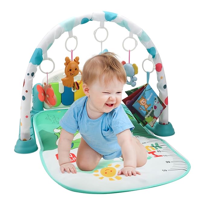 BOMPOW Baby Play Gym Mat, Play Activity Mat with Music and Lights, Piano Gym, Early Development Baby Gift for Babies Newborn Tummy Time Play Mat