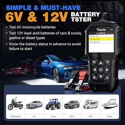 VDIAGTOOL BT300 Car Battery Tester 6V 12V, 5-3000 CCA Load Tester Starter