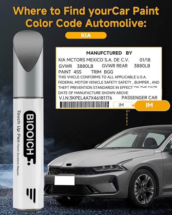 Touch Up Paint Pen Exact Color Match Car Chip and Scratch Repair (for Kia, Titanium Silver(IM))