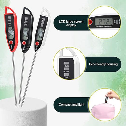 3 Pcs Instant Read Meat Thermometer with Long Probe 9.65 Inch Kitchen Cooking Food Candy Waterproof Digital Thermometer for BBQ Water Milk Yogurt Liquid (Pointed,Black,White,Red)