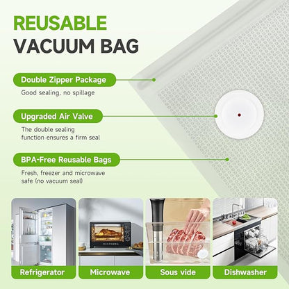 Vacuum Sealer Bags, 40 Reusable Vacuum Sealer Bags for Food, BPA-Free, Meal Prep and Sous Vide Cooking,Works for Handheld Sealer and Vac Sealer Machine with External Vacuum Systems