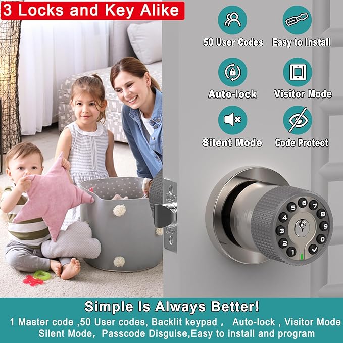BOTHSTAR Keypad Door Knob with Key, Keyless Entry Door Lock, Code Locks Door